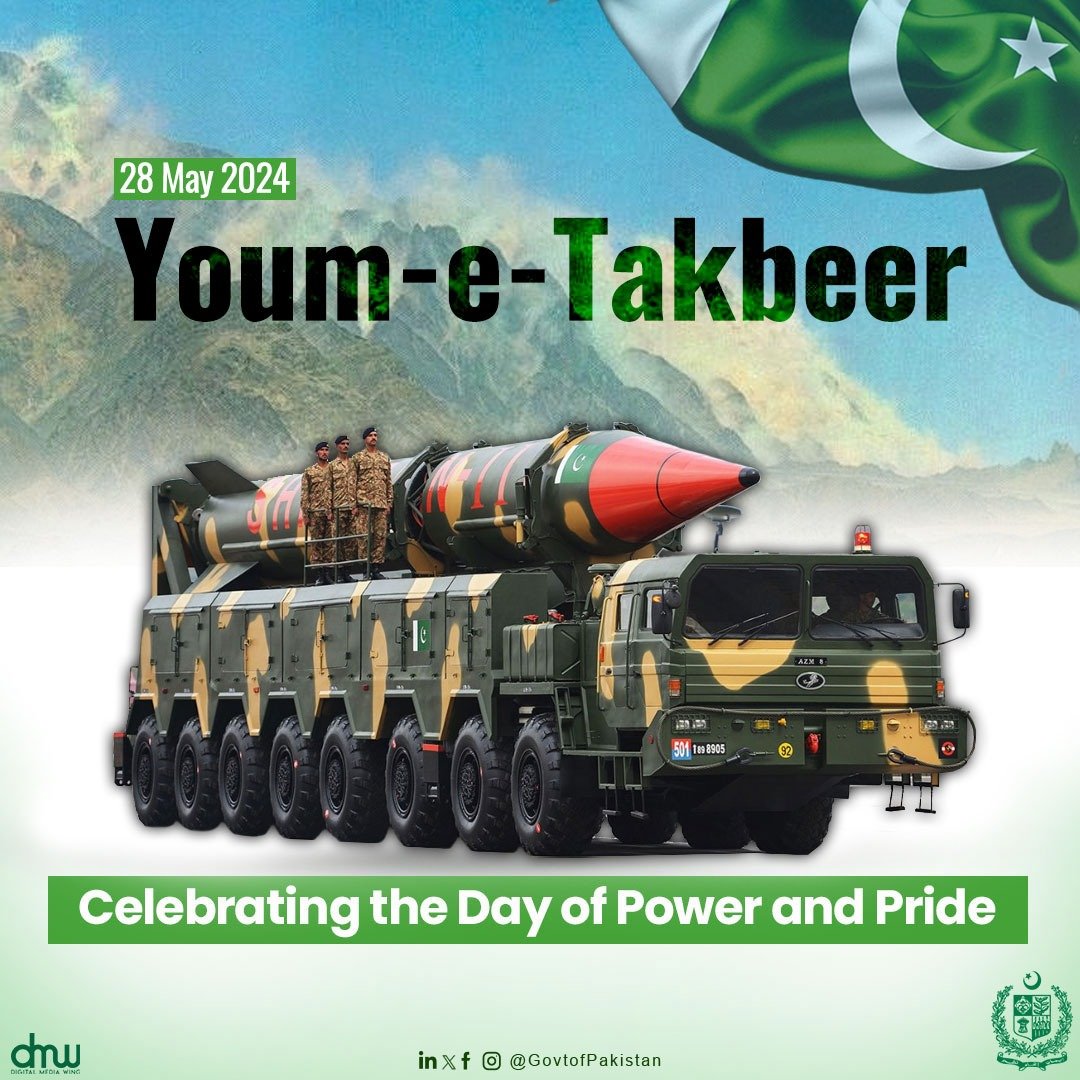 The occasion of #Youm-e-Takbeer commemorates Pakistan's successful nuclear tests in 1998, marking the nation's emergence as a nuclear power. This day embodies national pride and a sense of accomplishment, highlighting #Pakistan's strides in technology and science.