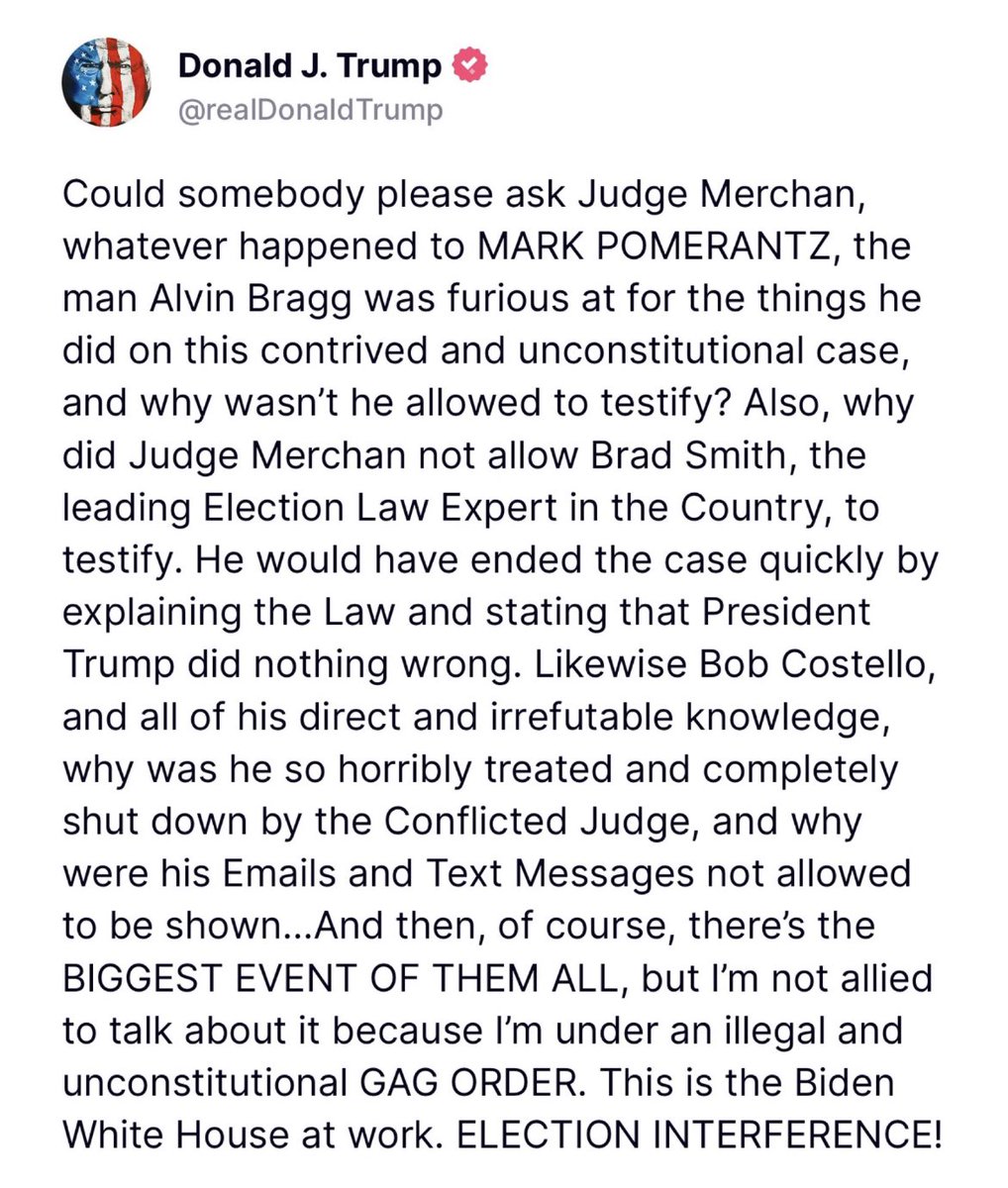 Donald Trump has something to say about his Hush Money Trial and he’s posting all about it on his social media app, Truth Social!

Link to <a href="/realDonaldTrump/">Donald J. Trump</a> post: truthsocial.com/@realDonaldTru…