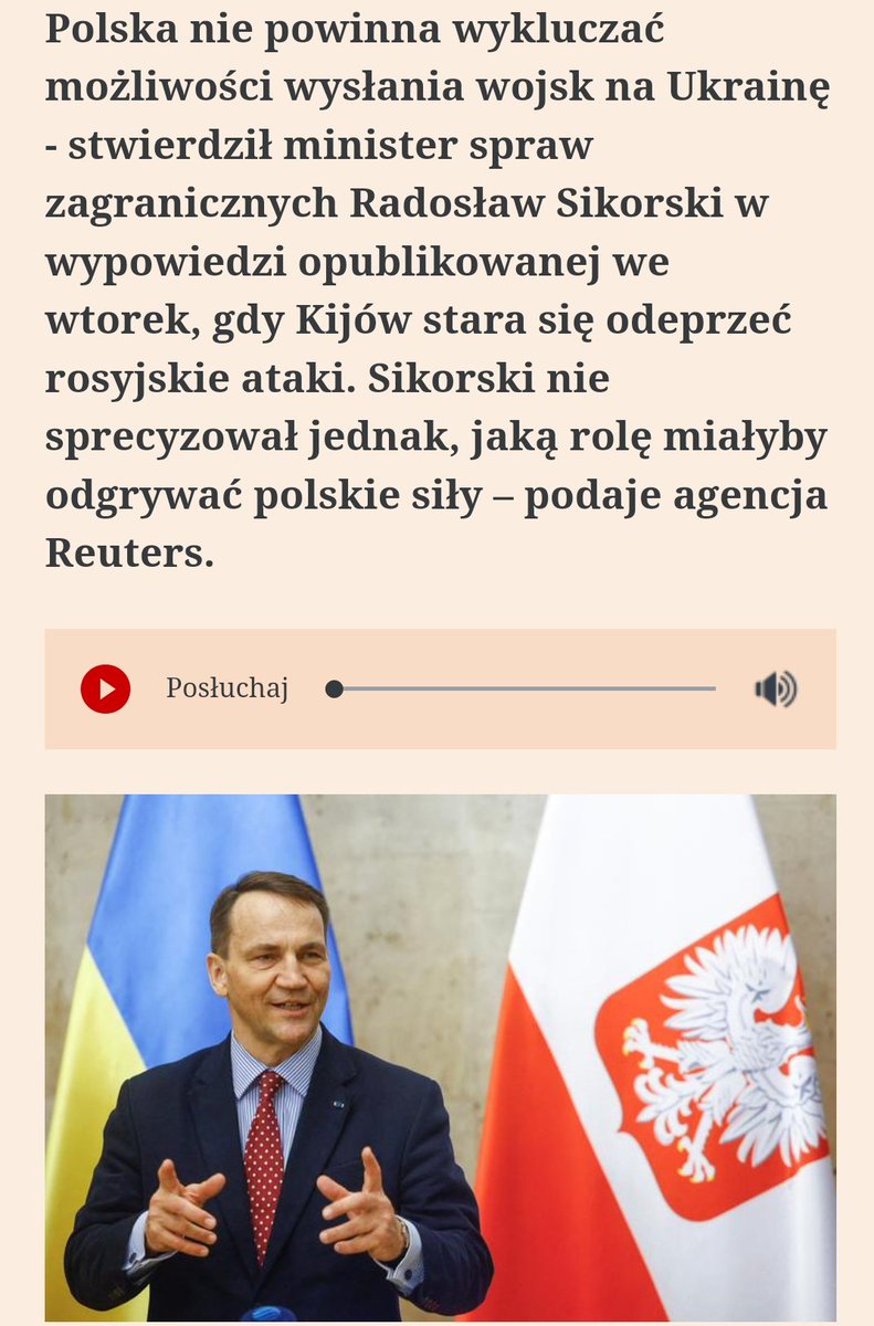 🇵🇱🇺🇦🇷🇺 #UkraineRussiaWar #Russia 🇵🇱 FM Radosław Sikorski : #Poland does not rule out sending its troops to #Ukraine – Gazeta Wyborcza “We should not rule out any possibility. Let Putin guess what we will do.” On March 10, Polish Foreign Minister Radoslaw Sikorski said that