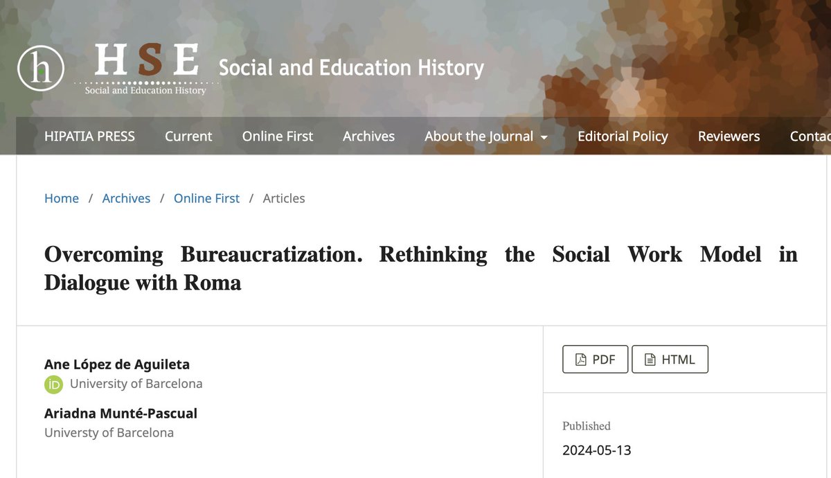 ROM21 ya tiene 4 artículos en revistas de alto nivel. Aportaciones científicas para la desburocratización de la intervención social recuperando el origen del Trabajo Social a través del diálogo con personas gitanas. Nuevo artículo publicado: hipatiapress.com/hpjournals/ind…