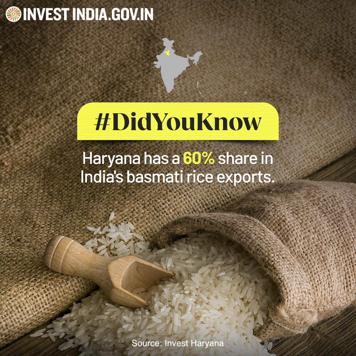 #BasmatiRice, sourced from #Haryana, graces dinner tables in countries globally, including the #US, #Europe, #Italy, and others, making each meal a memorable one.

Discover more: bit.ly/II-Haryana

#InvestInHaryana #InvestInIndia #InvestIndia #FoodGrain #DidYouKnow