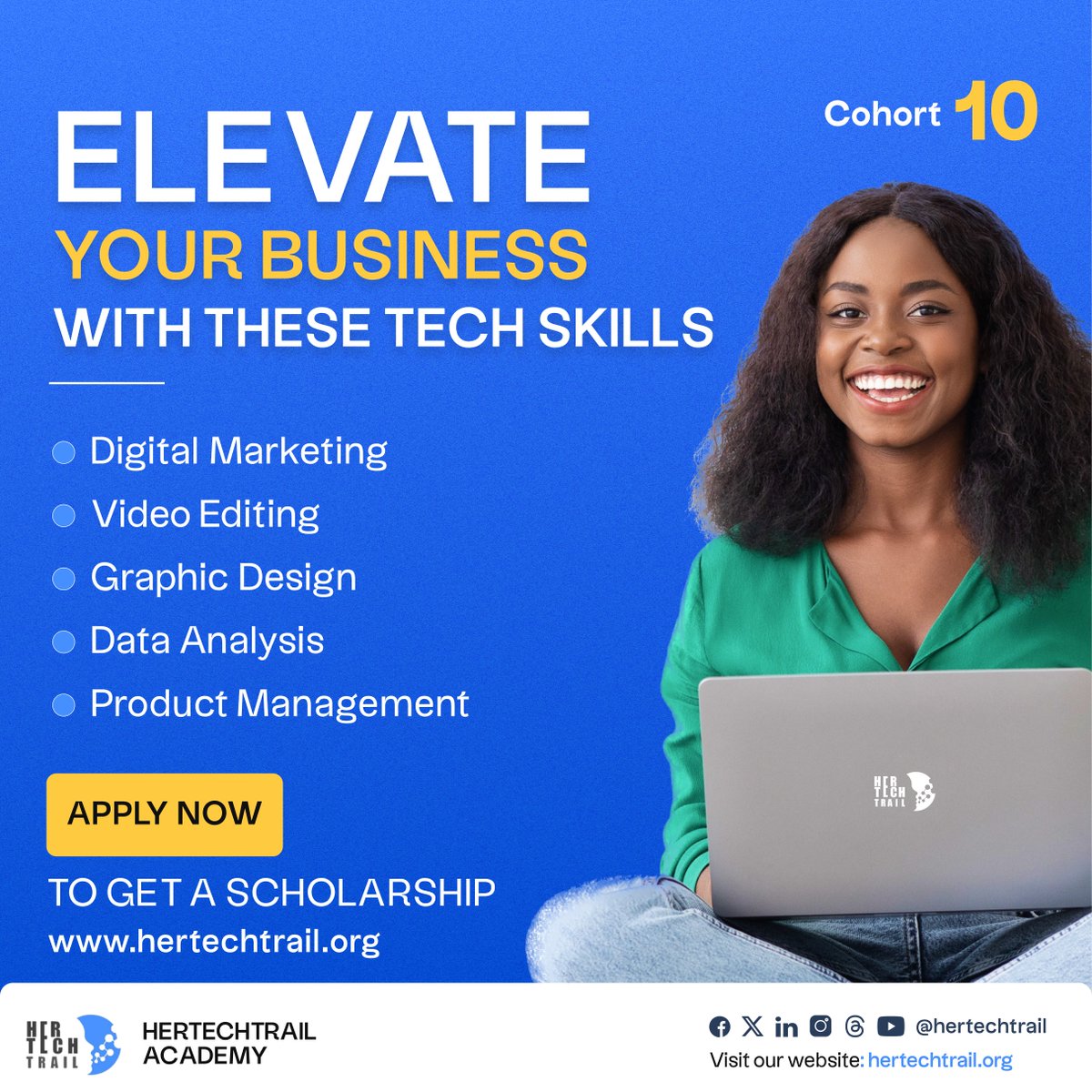 Are you a black businesswoman👩🏽 anywhere in the world seeking to digitally transform your business, enhance your visibility, streamline your processes, or boost your sales? 💼

HerTechTrail Academy offers scholarships in the following fields:

✅ Digital Marketing 📱
✅ Video
