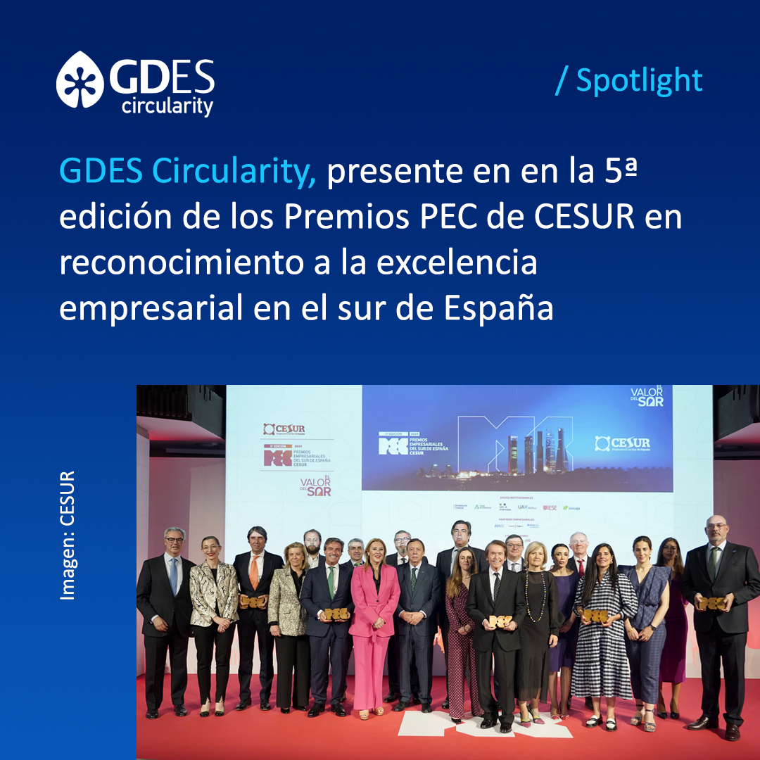 📌 El pasado jueves 23 de mayo, #GDESCircularity estuvo presente en la 5ª edición de los Premios PEC de @CesurEdelSur, una gala que reconoce la excelencia empresarial en el sur de España. ¡Felicidades a todos los premiados! 👏 👉 t.ly/BMm29