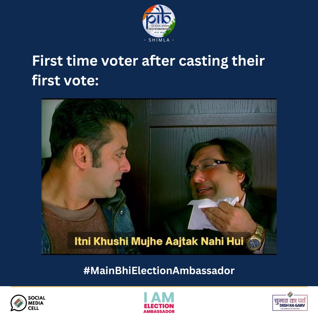 First-time voters, it's your chance to shape the future! 🗳️ Step up, be a responsible citizen, and make your voice heard in the upcoming elections. Your vote matters! 🇮🇳 

#VoteForChange #YourVoteCounts #FirstTimeVoter #DemocracyInAction

@ECISVEEP @hpelection @DDNewsHimachal