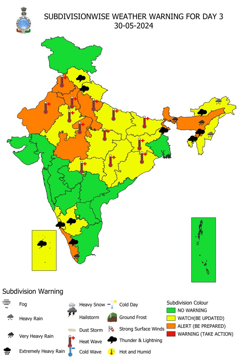 Prevailing heat wave to severe heat wave conditions over Northwest & Central India likely to reduce gradually from 30th May, 2024.