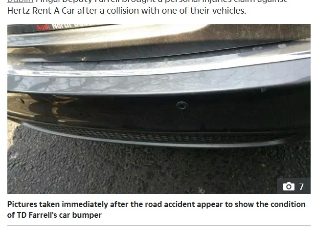 And compare bumpers... Left, Ming Flanagan Right, FG TD Alan Farrell who claimed €15k compo in the District Court, poor judge probably went blind trying to see where the damage was..