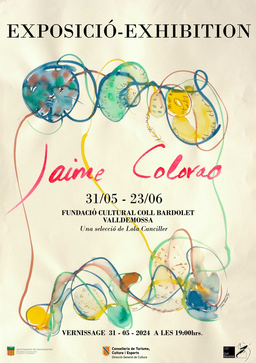 Des de la Fundació Cultural Coll Bardolet us volem convidar a la inauguració de l'exposició de l'artista resident a Valldemossa, Jaime Colorao, amb una selecció de Lola Canciller.
Inauguració aquest divendres a les 19h, a les sales municipals 🎨🖌️