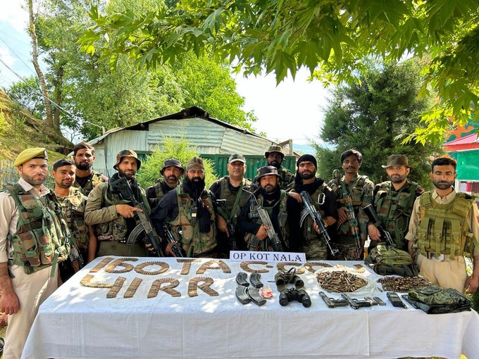 Security Forces busted a terrorists #hideout in #Kupwara.  Large cache of arms, ammunition recovered.