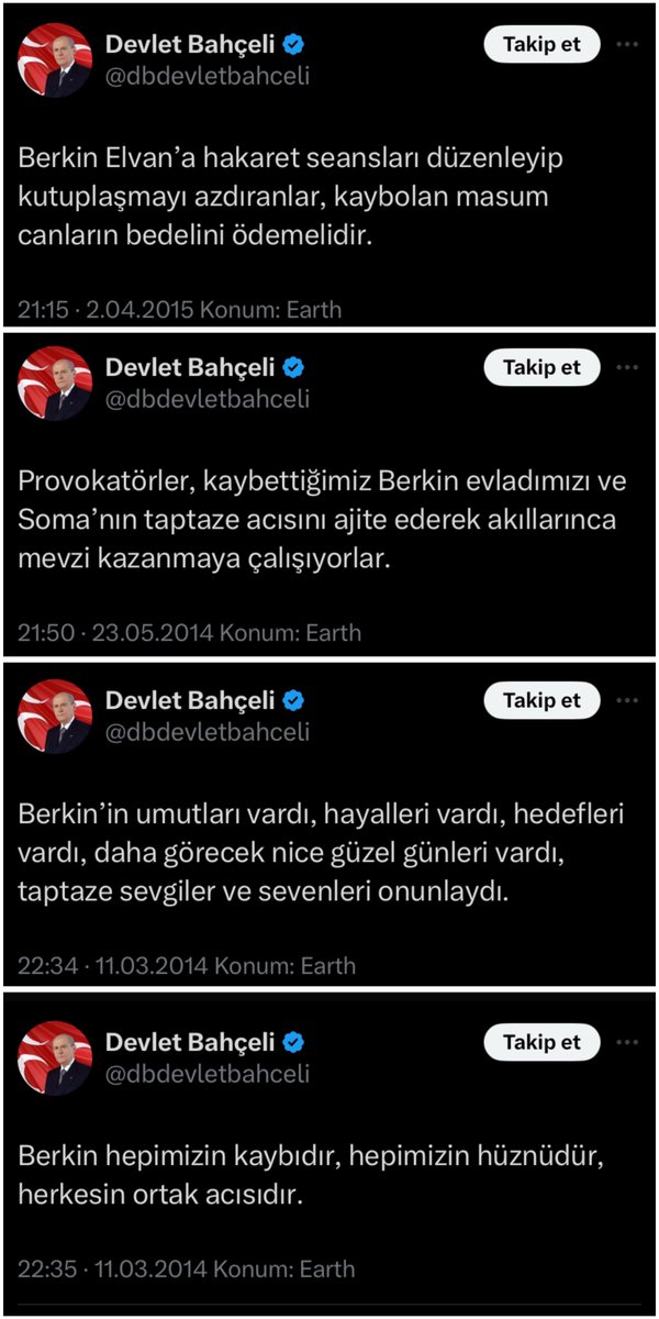 MHP lideri Devlet Bahçeli'nin, 14 yaşında yaşamını yitiren Berkin Elvan hakkında attığı tweetler: