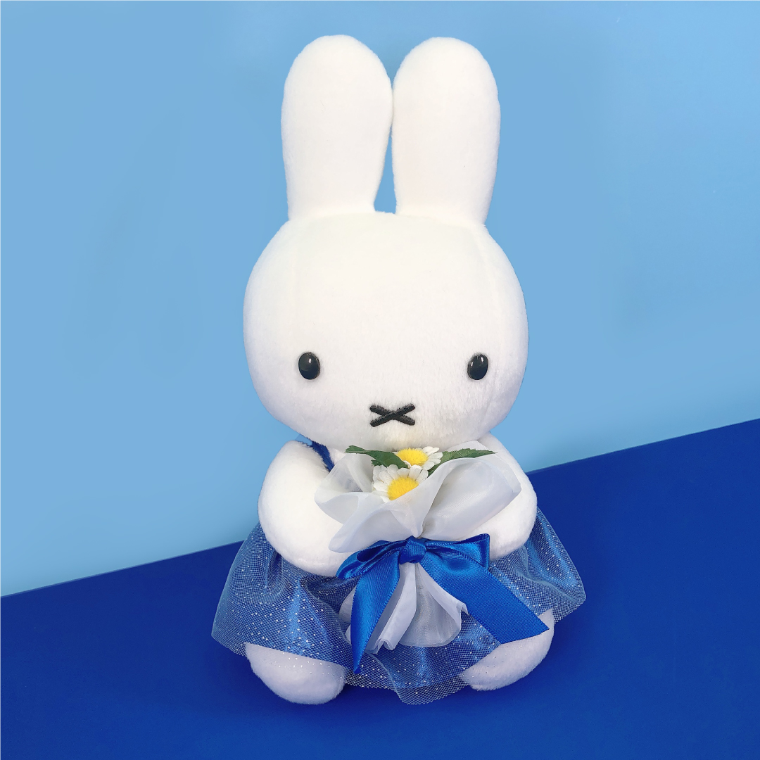 ミッフィー お誕生日ドレスぬいぐるみ ミッフィー お誕生日ドレス 花柄 ブルードレス あみぐるみ