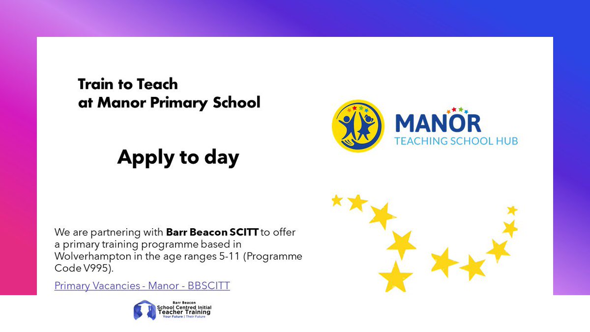 Train to teach in your local primary school. Head to our website to find out more. @getintoteaching @ManorMATrust @ManorPrimarySch @BBSCITT #traintoteach #primaryteacher #teaching #primaryschool