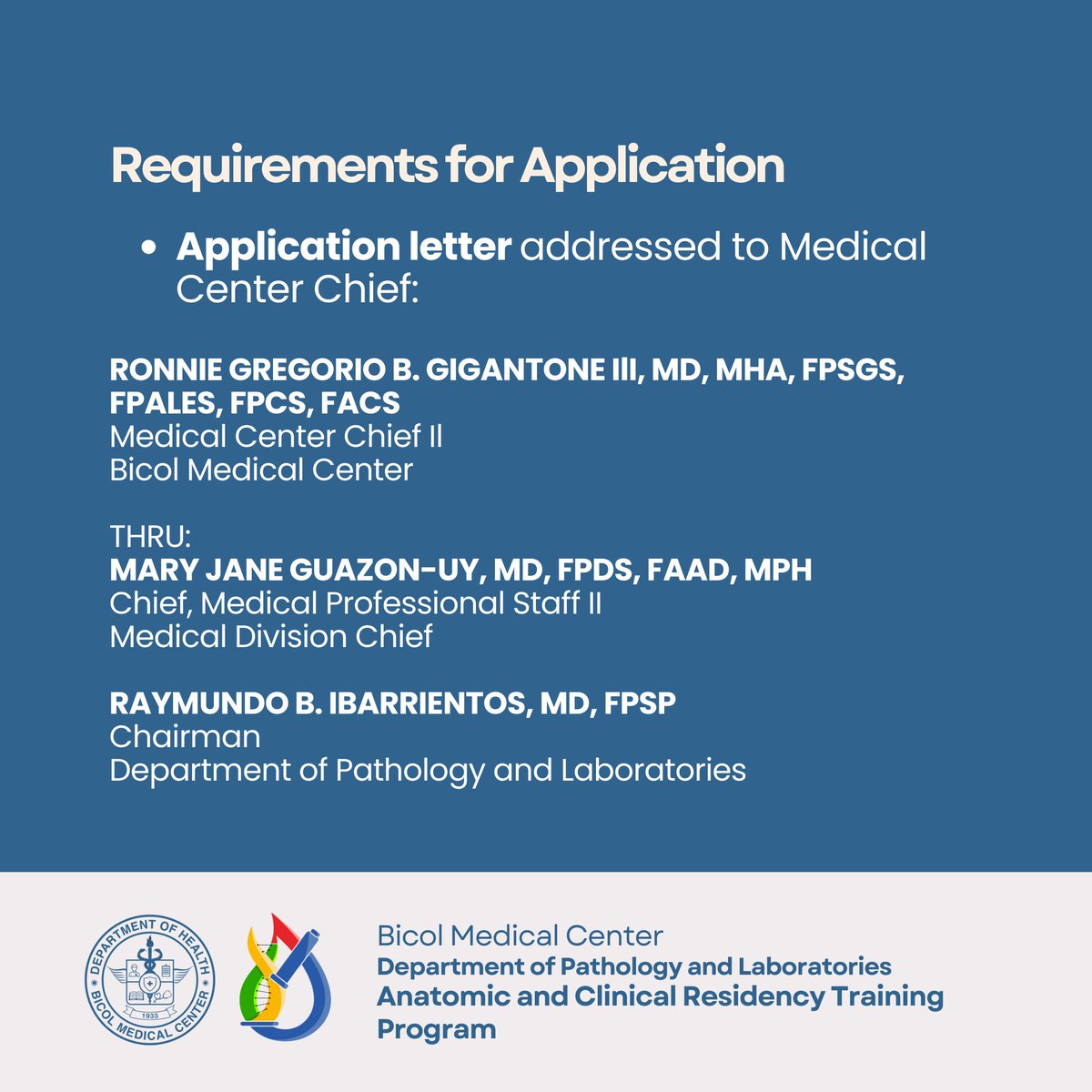bmcgovph's tweet photo. #BMCResidency The Bicol Medical Center’s Bicol Medical Center - Department of Pathology and Laboratories is NOW ACCEPTING APPLICANTS for its 4-Year Combined Anatomic and Clinical Residency Training Program, Fully Accredited (3 Years) by the Philippine Society of Pathologists. https://t.co/9P1cqSUzb5