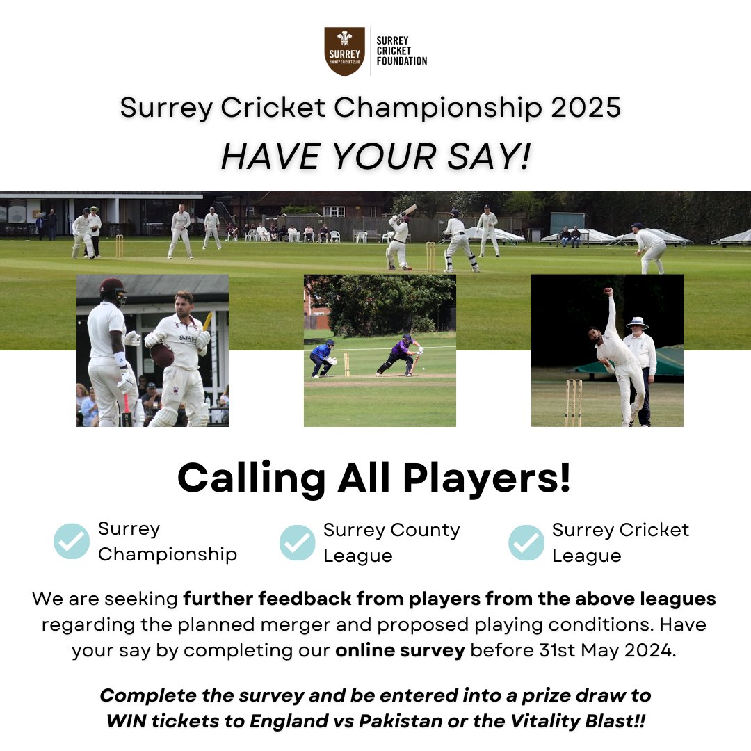 1️⃣0️⃣0️⃣0️⃣+ responses to our survey on the proposed Senior League Merger, with some movement on the response leader board 👏

Do you play in the <a href="/SurreyChamp/">AJ Sports Surrey Championship</a>, @SurreyCountyLge or Surrey Cricket League? There are just a few days left to have your say!

🔗 vist.ly/362rs?