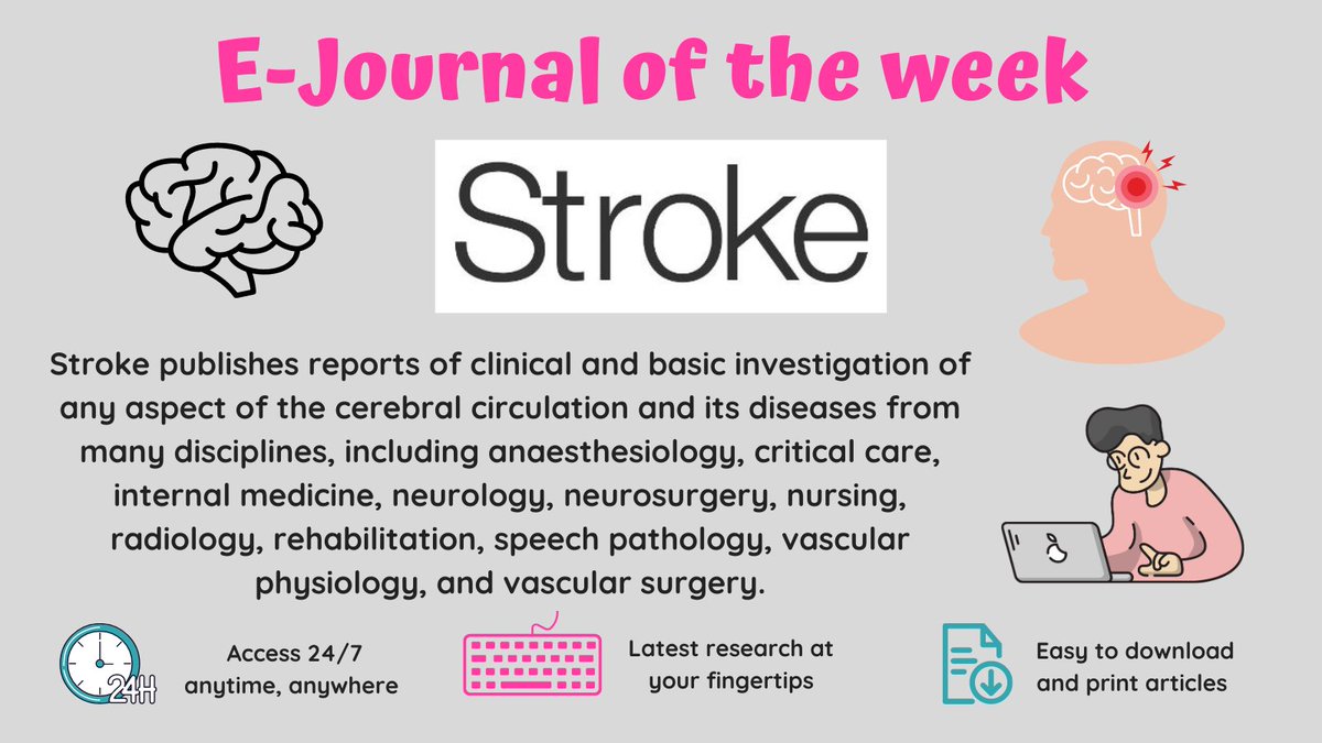 LancsHospLib's tweet photo. π₯ππ₯οΈ E-JOURNAL OF THE WEEK π₯οΈππ₯
Stroke publishes reports of clinical & basic investigation of any aspect of the cerebral circulation & its diseases from many disciplines. Access with your OpenAthens account https://t.co/o4YCveZoPj #StrokeAwarenessMonth #LTHTrEJournaloftheWeek https://t.co/ocpgrQfgiD