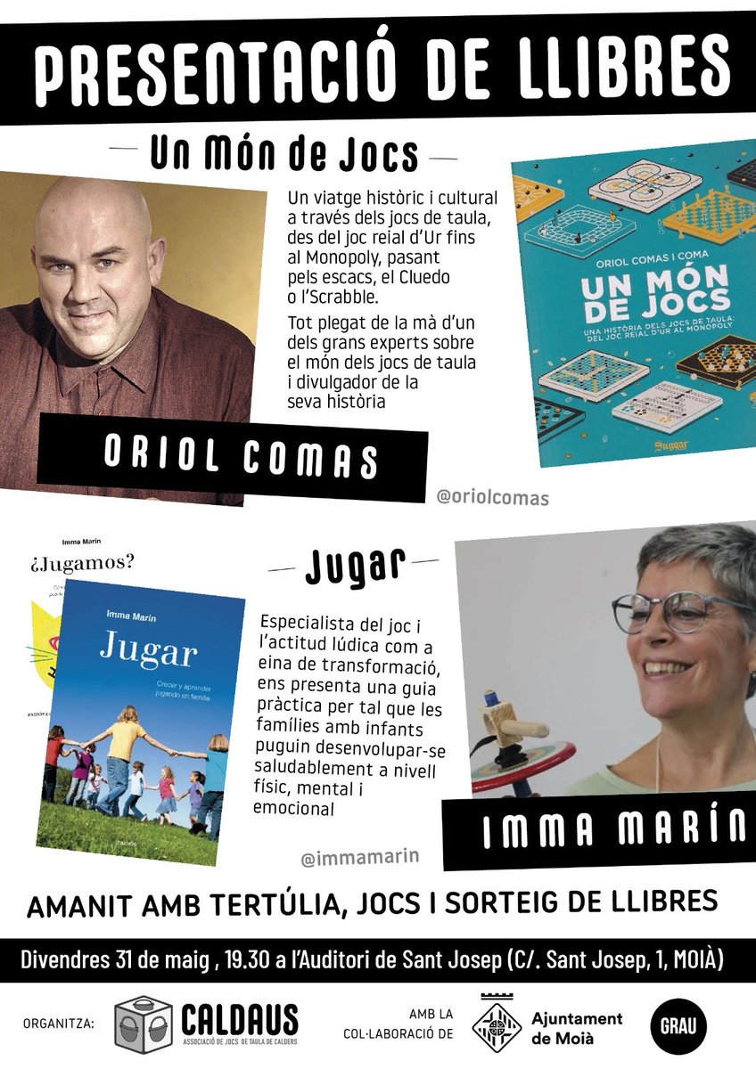 9N oscar garcia (@juguem) on Twitter photo Per celebrar avui el #diainternacionaldeljoc us proposem 3 activitats relacionades amb el joc i on la @ciajocsanonima hi serà present.Estarem al #lleidajuga , al #bolit de la <a href="/associacioAlba/">Som Alba</a> i a la presentació dels llibre de la <a href="/immamarin/">Imma Marín Santiago</a> i <a href="/oriolcomas/">Oriol Comas</a> dels bons amics <a href="/caldaus/">Caldaus #Caldersjuga25</a> ! Per celebrar avui el #diainternacionaldeljoc us proposem 3 activitats relacionades amb el joc i on la @ciajocsanonima hi serà present.Estarem al #lleidajuga , al #bolit de la <a href="/associacioAlba/">Som Alba</a> i a la presentació dels llibre de la <a href="/immamarin/">Imma Marín Santiago</a> i <a href="/oriolcomas/">Oriol Comas</a> dels bons amics <a href="/caldaus/">Caldaus #Caldersjuga25</a> !