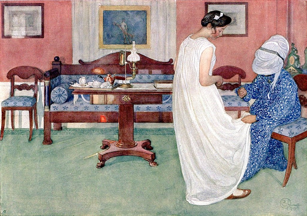 ☔️🌿☔️Peaceful Tuesday☔️🌿☔️ 'One's not half of two; two are halves of one.' E.E. Cummings Carl Larsson ( 1853-1919 ) The Bridesmaid 1908 #NatiOggi