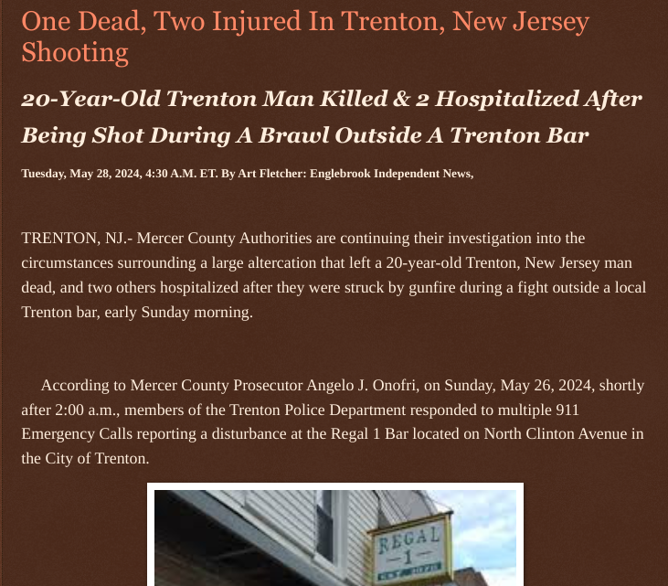 One Dead, Two Injured In Trenton, New Jersey Shooting englebrookindependentnews.com/2024/05/28/one… via @Englebrooknews #mercercountynj #trentonnj #shooting #homicide #investigation @wireless_step @HRG_Media @LodiNJNews @Breaking911 @Breaking24_7 @gator4kb18 @MichelleF_35 @TrumpWasRite @USATRUMPMAN1