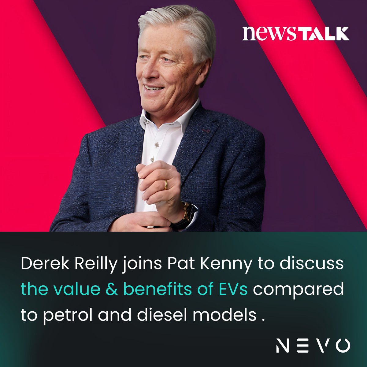 Tune in to the Pat Kenny Show on NewsTalk to hear Nevo’s @derekreilly discuss the value & benefits of EVs compared to petrol and diesel models.

You can catch it live on @NewstalkFM this morning, at 10:30am: newstalk.com/shows/pat-kenn…

#newstalk #electricvehicles #maketheswitch