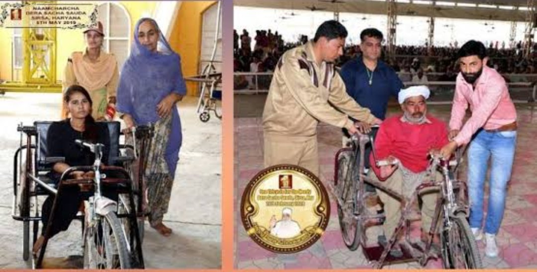 As this is the ritual of DSS to celebrate each occasion by doing welfare works and helping the needy under the pious inspiration of Ram Rahim. They provide wheelchairs to physically challenged people nd food,ghee,etc. to Respect Motherhood. 
#HelpingHand 
#WheelChairDistribution