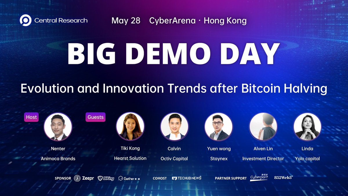 🔜 Up Next: Exciting Panel Discussion! Topic: Evolution and Innovation Trends after Bitcoin Halving 🗣 Host: Nenter @animocabrands 🎙 Guests: Tiki Kong | hearst Solution Calvin | Octiv Capital Yuen wong | Staynex Alven Lin | Investment Director Linda | Yolo Capital #bigdemoday
