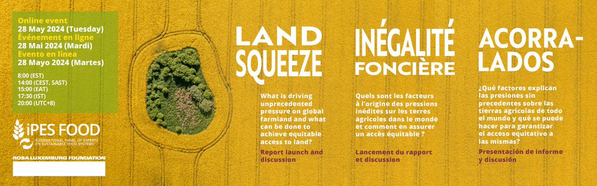 ⏰ *AUJOURD'HUI 14h CEST !*

Quels sont les facteurs à Forigine des pressions inédites sur les terres agricoles dans le monde et comment en assurer un accès équitable ?

Rejoignez ce webinaire avec nos experts &amp; <a href="/rosaluxglobal/">Rosa Luxemburg Foundation</a> 

👉eu01web.zoom.us/webinar/regist…