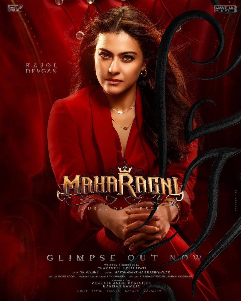 ItsmeAvi007's tweet photo. The queen has arrived! #MAHARAGNI - 'Queen of Queens' First glimpse is out now! #Kajol and #Prabhudeva are set to ignite the screens! South Sensation #Samyuktha makes an unconventional B'wood Debut. Directed by #CharanTejUppalapati. 

https://t.co/5009EUwbnL

@itsKajolD https://t.co/FT4EvGUL8k