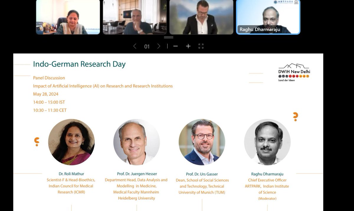 With ~100 participants we kicked-off #IndoGermanResearchDay 🚀 with interactive panel on revaluating approaches to #research #funding & #collaboration! 📣Ongoing panel on #AI's impact on #research🎥 Up next is discussion on #global #research #funding 🔗dwih-newdelhi.org/en/event/indo-…