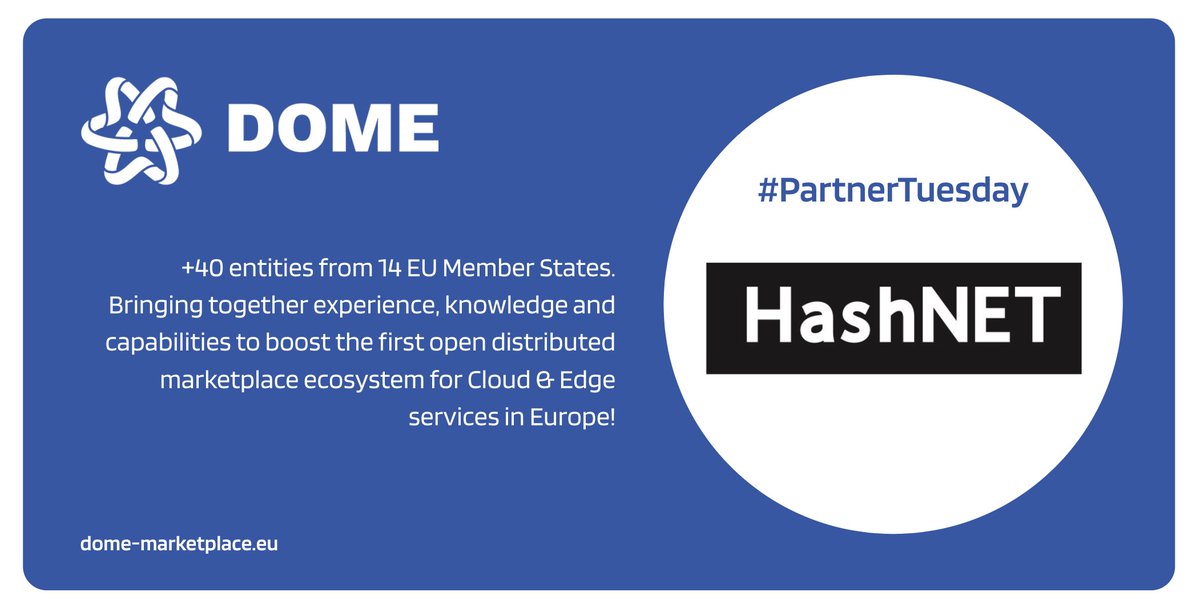 #DOMEPartnerTuesday

Meet #HashNET,  a Slovenian DLT infrastructure provider. HashNET enhances the DOME consortium by integrating its advanced DLT network, providing a foundation of trust and immutability for transactions on #DOMEMarketplace.

Curious? 👉dome-marketplace.eu