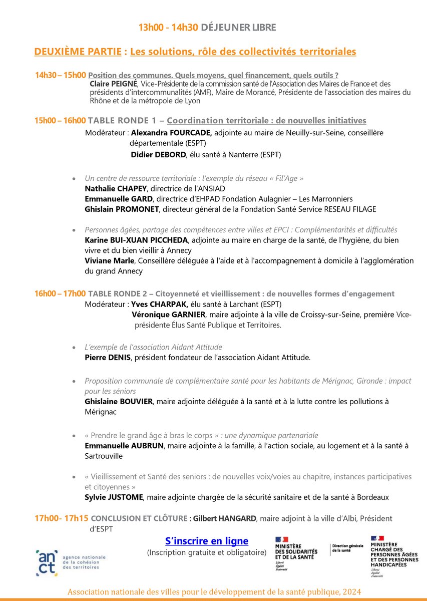 Le programme de notre 27e Journée nationale d'étude intitulée 'Santé, société et vieillissement : quels constats, quelles solutions aux mains des villes ?', qui aura lieu le 10/06 au Palais du Luxembourg a été mis à à jour : espt.asso.fr/wp-content/upl… L'inscription est gratuite