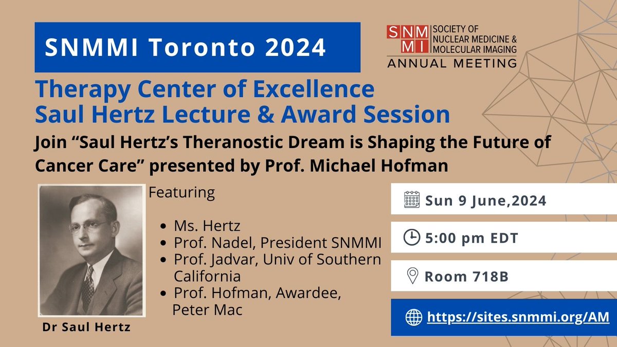 Are you attending @SNM_MI  in Toronto this year? We are thrilled to have several @PeterMacCC #prostic team members presenting on #prostatecancer #radiopharmacy and #medicalimaging. 
Don't miss the special Saul Hertz session featuring awardee and ProsTIC Director, @DrMHofman