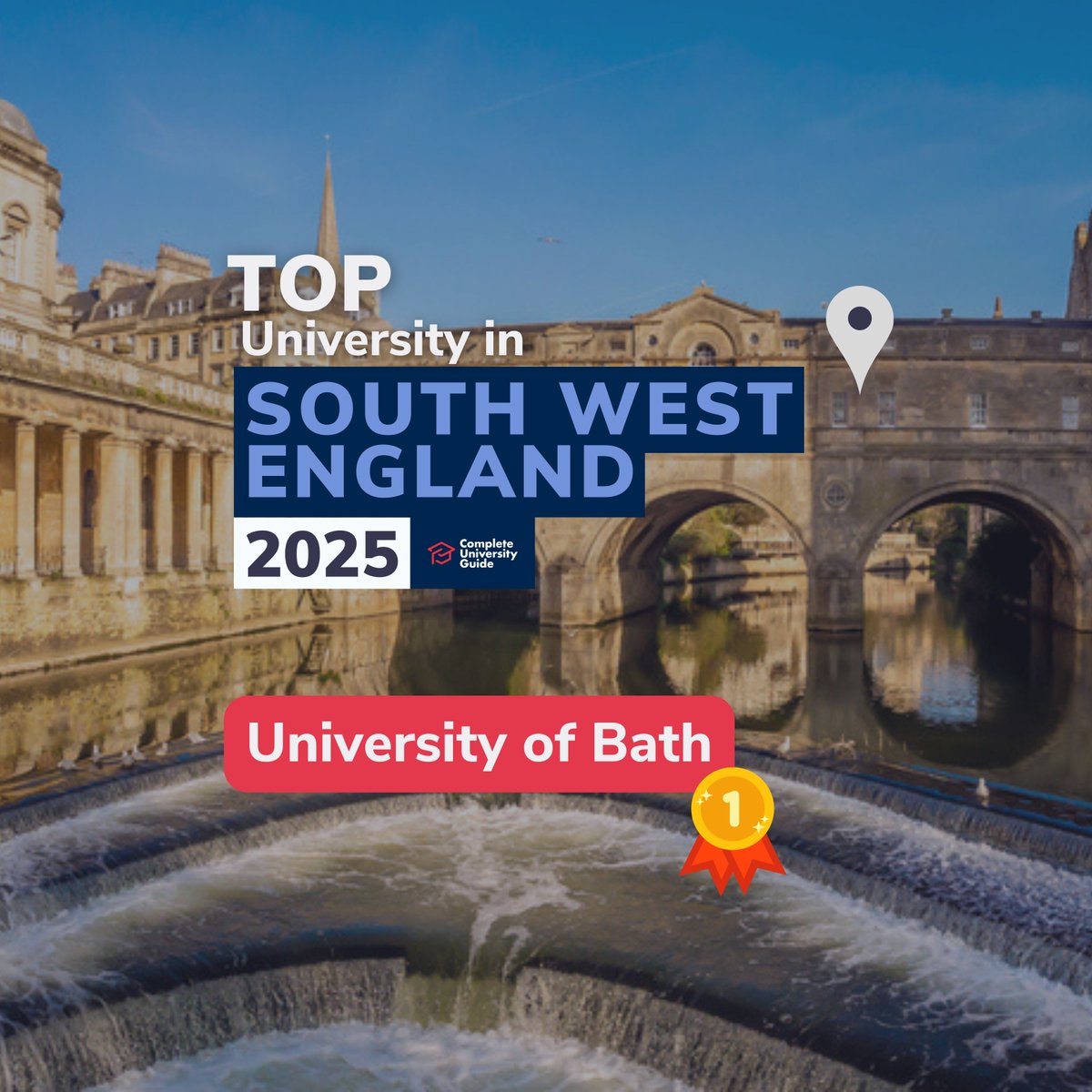 Well done to @UniofBath for coming top of the South West of England region league table.

Check out the full table here:
👉 bit.ly/3wsLGcO

#leaguetables2025 #leaguetables #rankings #university