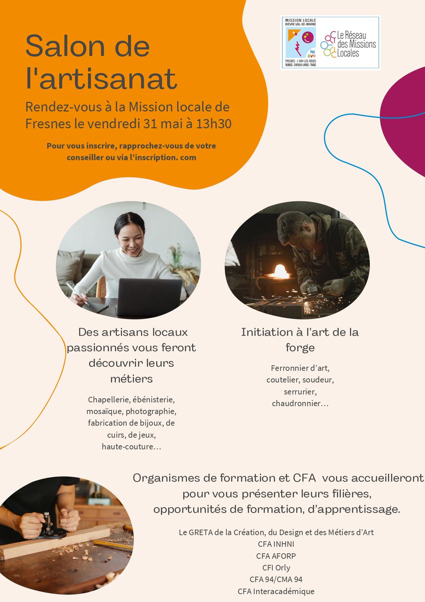 🎨 Venez découvrir le talent des artisans locaux et explorez les opportunités de formation et d’apprentissage ! 🌟

Rejoignez-nous et plongez dans l'univers de l'artisanat ! 🌍🛠️

 #Artisanat #Formation #SavoirFaire #Création #Salon #Missionlocale