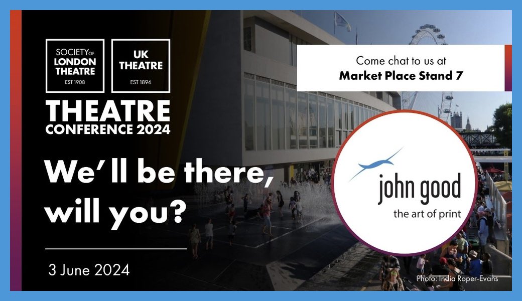 We’re looking forward to @SOLTnews & @uk_theatre’s #TheatreConference June 3 @southbankcentre & are delighted to be among the event’s Exhibitor Sponsors. We’ll be at ‘Market Place’ Stand 7

Ticket & prog ℹ️ here 👉 uktheatre.org/theatre-confer…

#JGartsandculture 🎭 #TheArtOfPrint 🎶