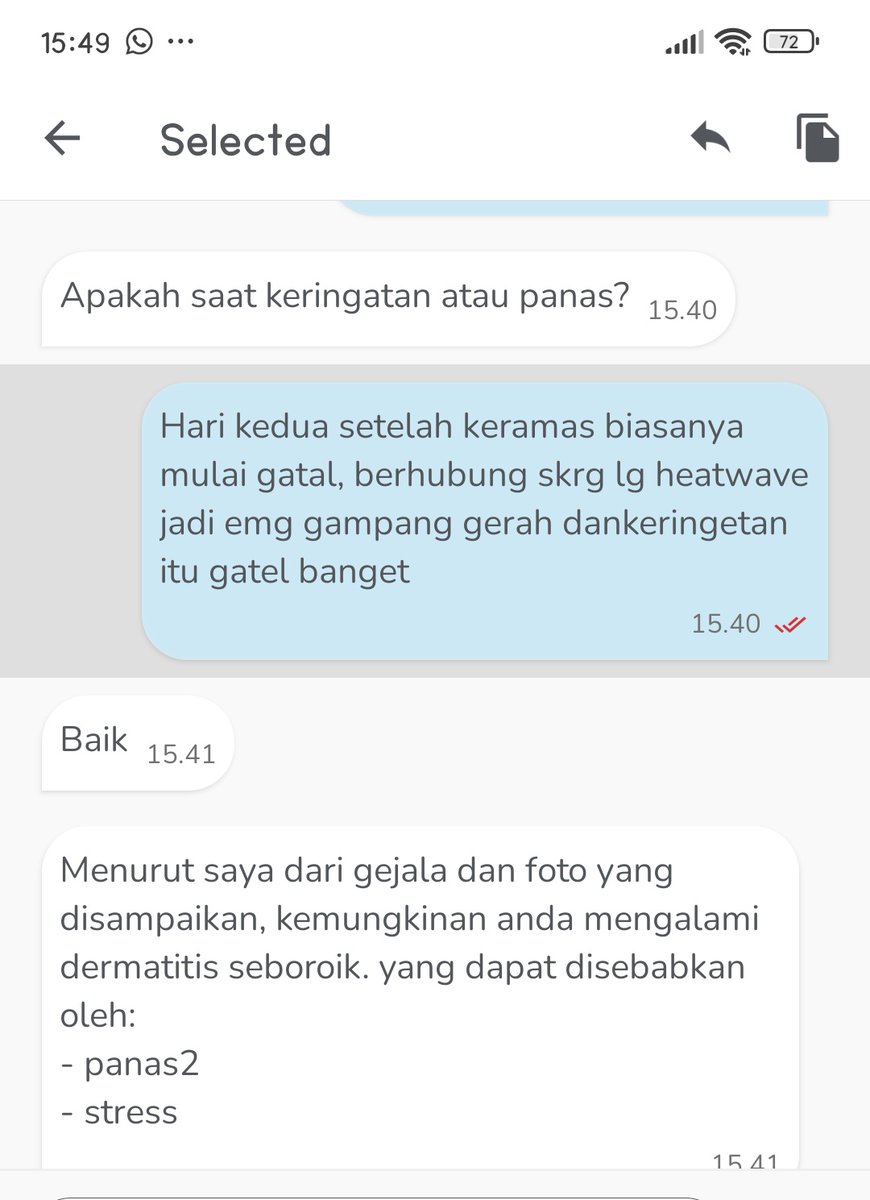 Setelah konsultasi aku baru tau penyebab rambutku rontok itu karena mengalami dermatitis seboroik yang disebabkan oleh panas & stress. 

Serius sih aku baru tau kalo gatel² di kulit kepala yang sensitif itu juga bisa nyebabin kerontokan rambut 😭😭