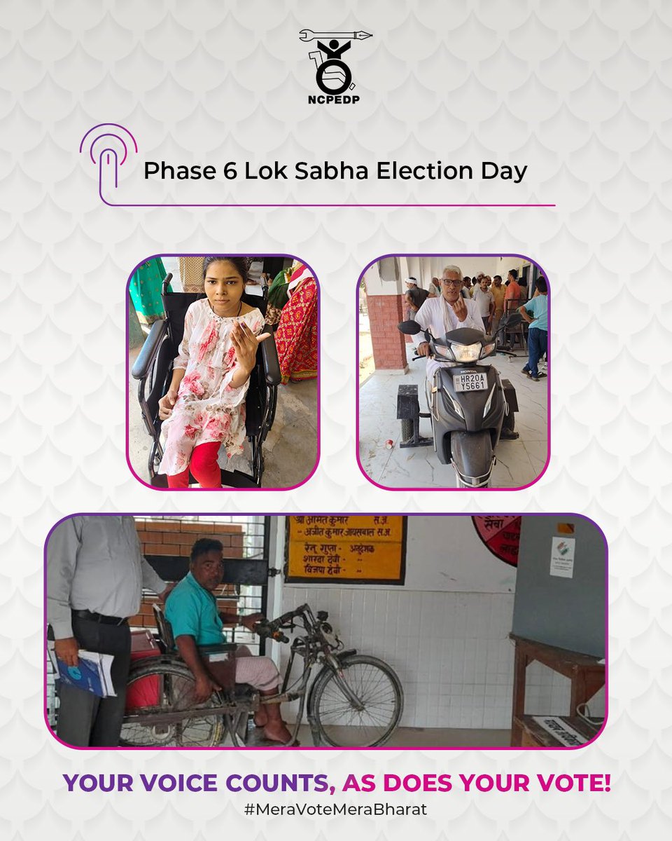 Vote is our National Duty ! ✊🏻#meravotemerabharat 

Advocating for Disability rights in Phase 6. ✅

Your Voice Counts, As Does Your Vote! 

#phase6 #phase6elections #meravotemerabharat #NCPEDP #everyvotecounts #voteindia #india #loksabhaelections2024