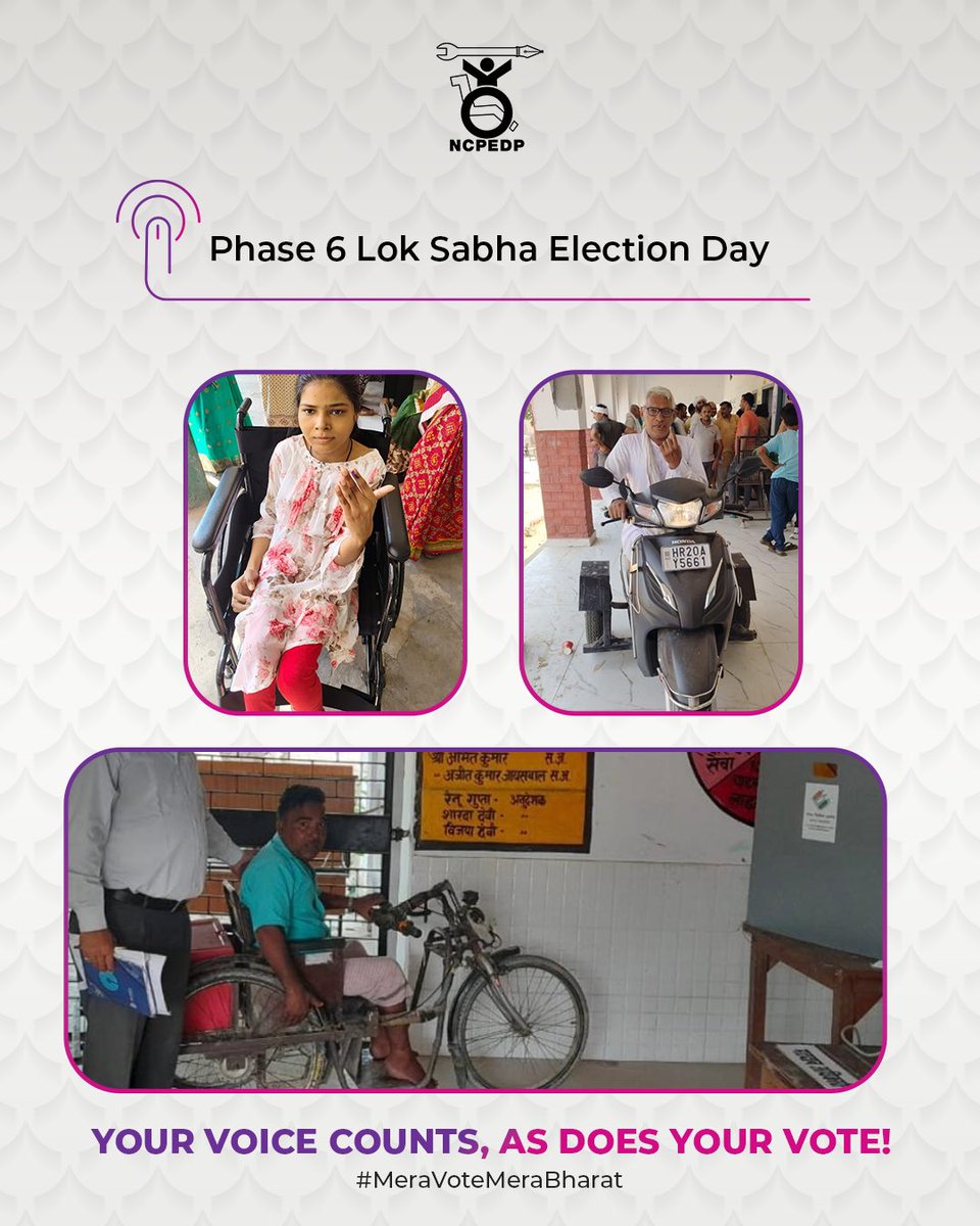ncpedp_india's tweet image. Vote is our National Duty ! ✊🏻#meravotemerabharat 

Advocating for Disability rights in Phase 6. ✅

Your Voice Counts, As Does Your Vote! 

#phase6 #phase6elections #meravotemerabharat #NCPEDP #everyvotecounts #voteindia #india #loksabhaelections2024