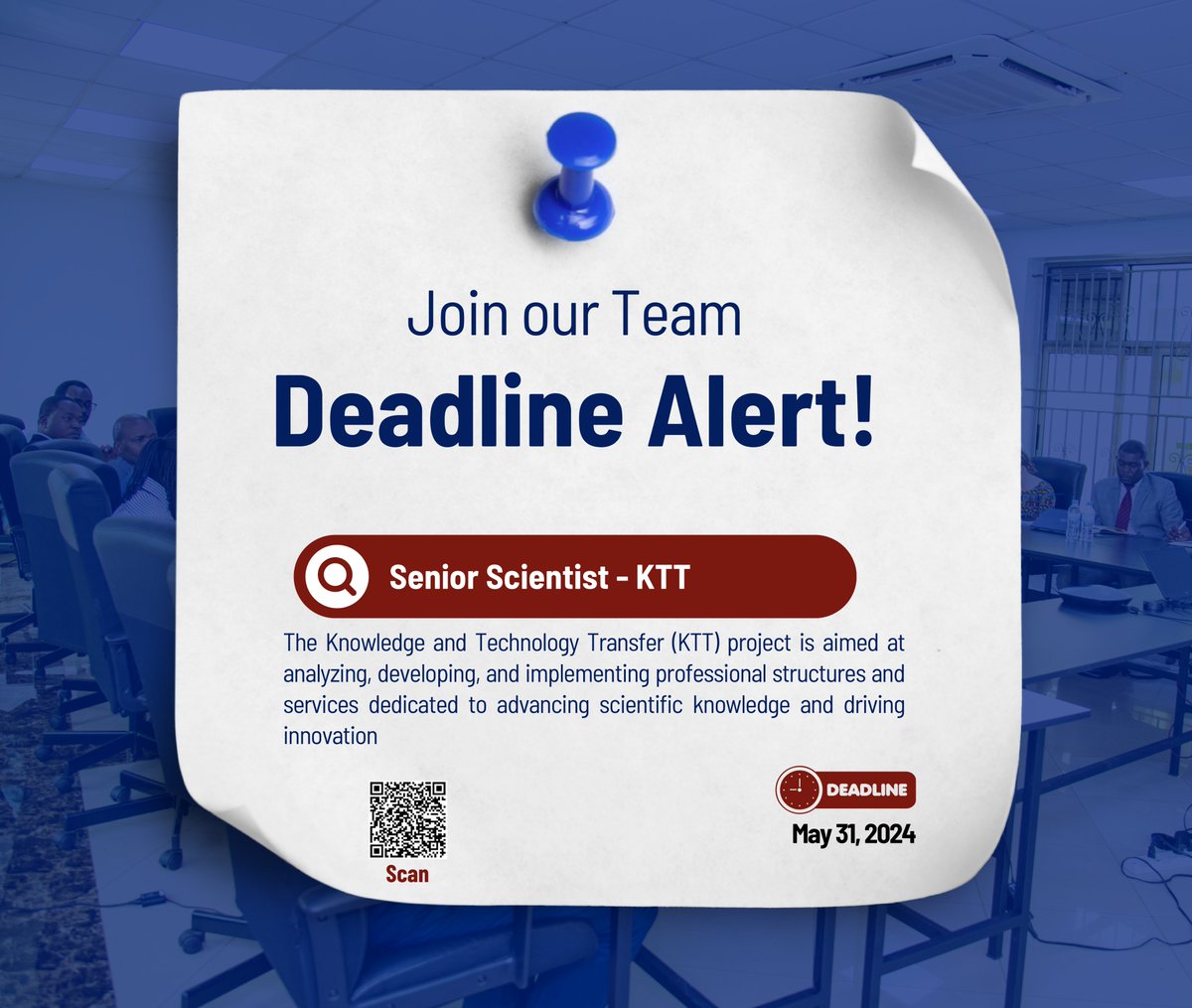 #DeadlineAlert!
Applications are still open for the position of Senior Scientist - KTT project. This is a new project established with financial support from @BMBF_Bund through @unikoblenzde.

Interested in joining us? Visit research.nexteinstein.org/application/ca… before May 31, 2024, 23:59 CAT