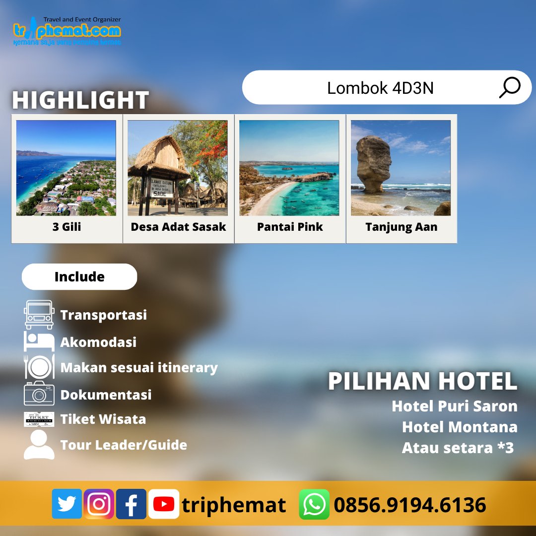 liburan keluarga mau ke lombok? bisa bgt nih min 4pax kalian sdh bisa ikutan private trip lombok bareng @triphemat lho. biaya 2.750k/pax aja. yuk agenda kan trip kalian dgn @triphemat for detail klik linktr.ee/triphemat #triphemat #privatetrip #lombok #liburankeluarga