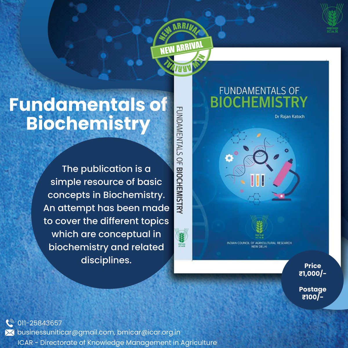 New Arrival #Publication Fundamentals of #Biochemistry . #ICAR #BOOK #DKMA @PMOIndia @mygovindia @PIB_India @AgriGoI @DDKisanChannel @Dept_of_AHD
