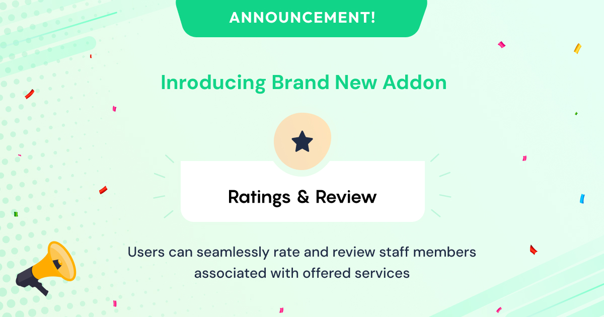 ⚡Thrilled to introduce our newest add-on: 

⭐Staff Ratings and Reviews! ⭐

Now your users can rate and review staff members, making it easier than ever to choose the right person.

👉 Learn More: rb.gy/jehqbd

#rating #reviews #newfeature #bookingpress #customer