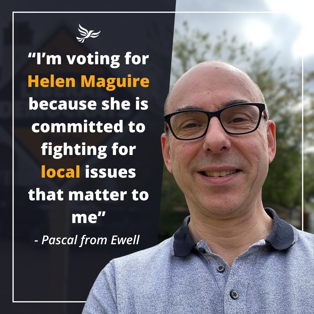 helenmaguiremp's tweet photo. Pascal from #Ewell says: "I'm voting for Helen because she is committed to fighting for local issues that matter to me."

Thank you Pascal 🙏🔶

#reasonstovote #timeforchange #votelibdem #helenmaguire #epsom #ashtead #leatherhead https://t.co/0E2r4uITJc