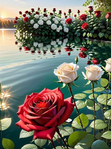 Dream decor on a sea background 🌊🌹🍀❤️✨🍃🌿🍀