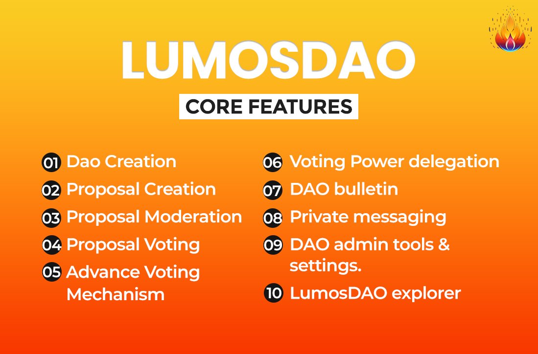 Explore the extensive features of LumosDAO, designed to simplify and transform how you manage decentralized governance. Take a look at our complete set of tools that support all aspects of your DAO's operations.