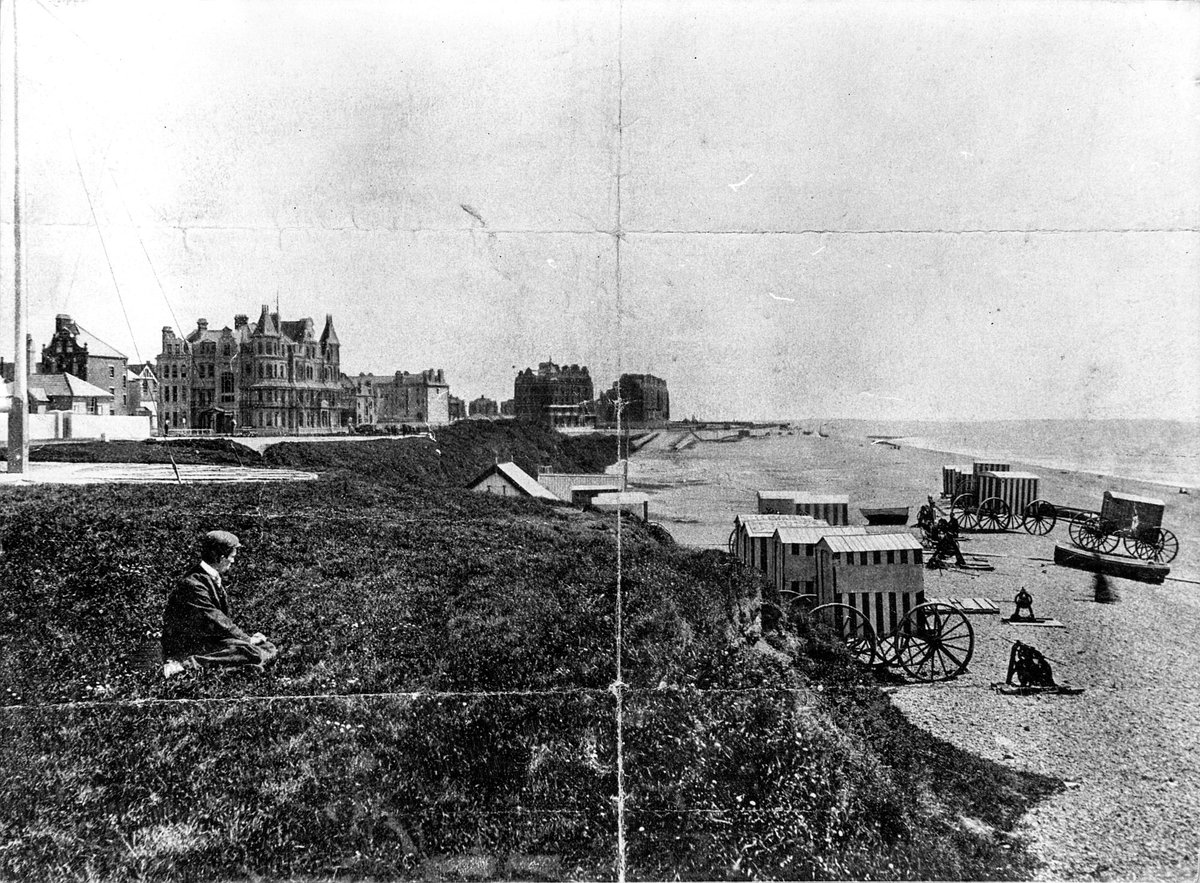 The Horn, Coastguard Station, Bexhill-on-Sea, Sussex c.1895. This cliff later became the Colonnade after Central Parade was developed in 1910. The ramp up from the beach at the end of the East Parade sea wall can be seen in the distance. #Bexhill #Sussex #Seaside #History #1890s