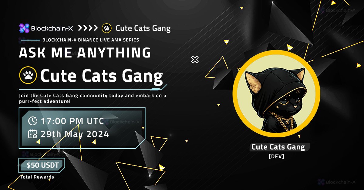 📣 We're pleased to announce the #BinanceLiveAMA with 𝗖𝘂𝘁𝗲 𝗖𝗮𝘁𝘀 𝗚𝗮𝗻𝗴.

◾Join the Cute Cats Gang community today and embark on a purr-fect adventure!

📆 Date: 29th May 2024
🕓 Time: 17:00 PM UTC
💰 Reward: $50 USDT

📌 Set Reminder👇
binance.me/en/live/video?…  

⚠️
