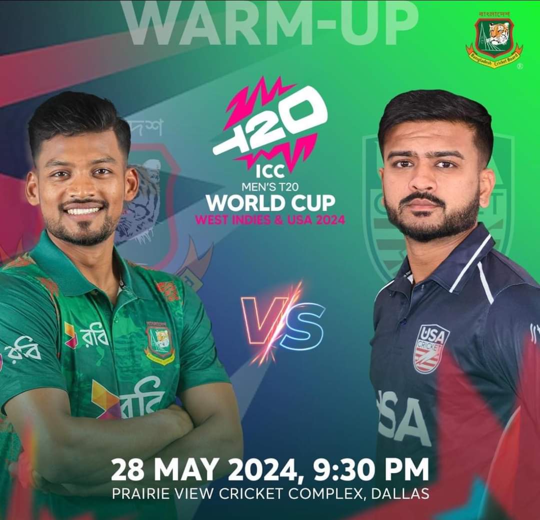 Warm-up Match | ICC Men's T20 World Cup
Bangladesh 🆚 USA | 28 May, 2024 | Time: 09:30 PM (PST)
Venue: Grand Prairie Cricket Stadium, Dallas

#ICCT20WorldCup2024