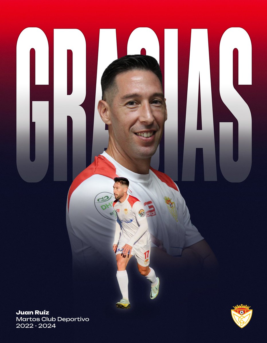 Comunicado oficial.

Juan Ruiz, jugador de nuestro club desde 2022 a 2024, no continuará en el Martos Club Deportivo la próxima temporada.

Desde aquí le agradecemos sus dos temporadas con nosotros, su dedicación y el haber sido el mejor ejemplo posible para los más jóvenes.