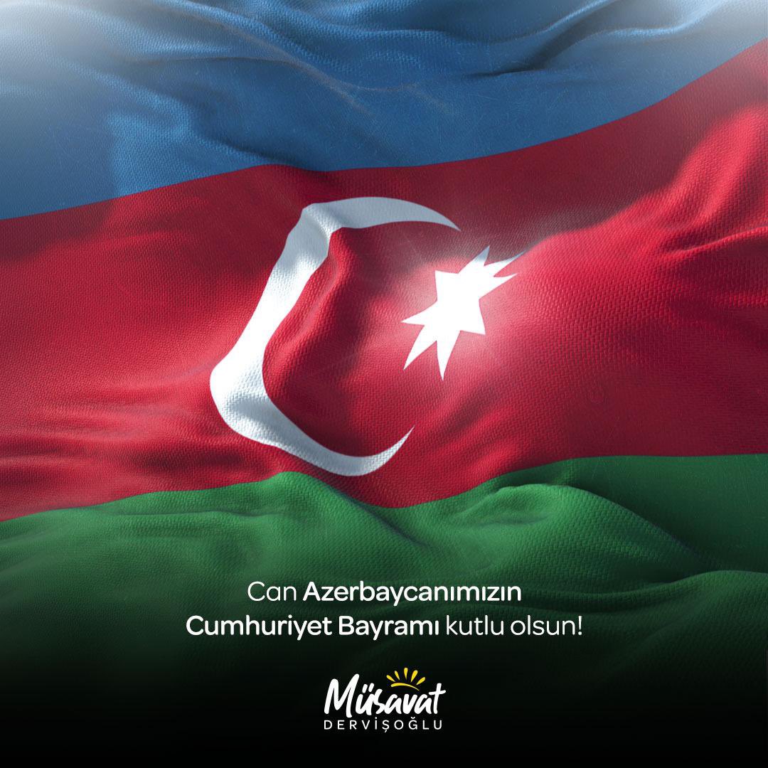 Tek millet, tek yürek olduğumuz Can Azerbaycanımızın Cumhuriyet Bayramı'nı tebrik ediyorum. 28 Mayıs 1918'de Türk'ün bağımsızlık aşkını bir kez daha tüm dünyaya ilan eden kahramanlarımızı saygı, sevgi ve rahmetle anıyorum. Tıpkı değerli Mehmet Emin Resulzade'nin; ''Bir kere