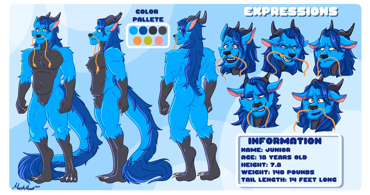 named_junior's tweet photo. The new and improved Refernce Sheet for my Fursona! Thanks so much for @/McarthurWolfen for Gifting me this and @/MarshMooon for the awesome Art! https://t.co/rb74mfRBzQ