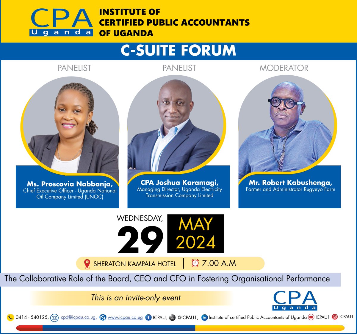 Exciting news! @rkabushenga will moderate a panel discussion featuring @UETCL_CEO, MD - @uetcl & @CEO_UNOC, CEO - @UNOC_UG at the C-Suite Forum this Wednesday This invite-only event will be live-streamed on YouTube via bit.ly/CSuiteForum2024 #WeCreateImpact #2ndCSuiteForum